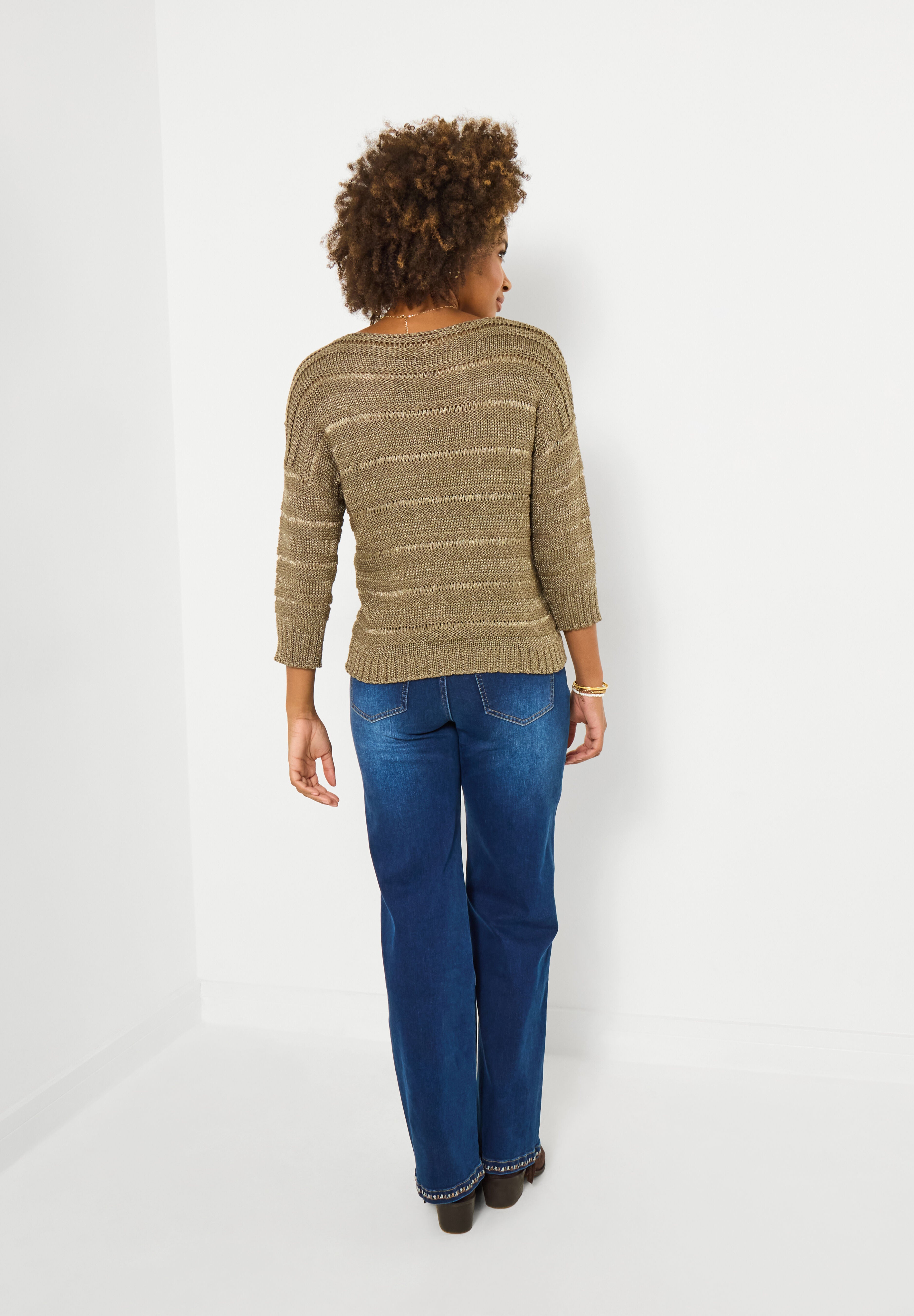 Metallic Crochet Boatneck Sweater, TAUPE METALLIC, alternate image number 2