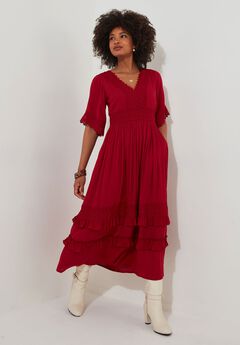 Crochet Trim Boho Midi Dress