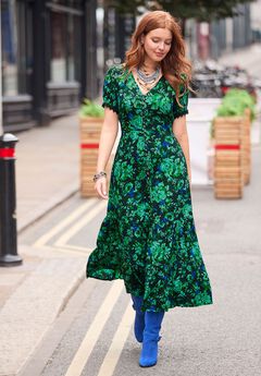 V-Neck Tiered Midi Dress