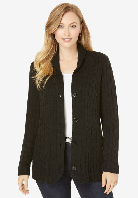 Cable Blazer Sweater, BLACK, hi-res image number null