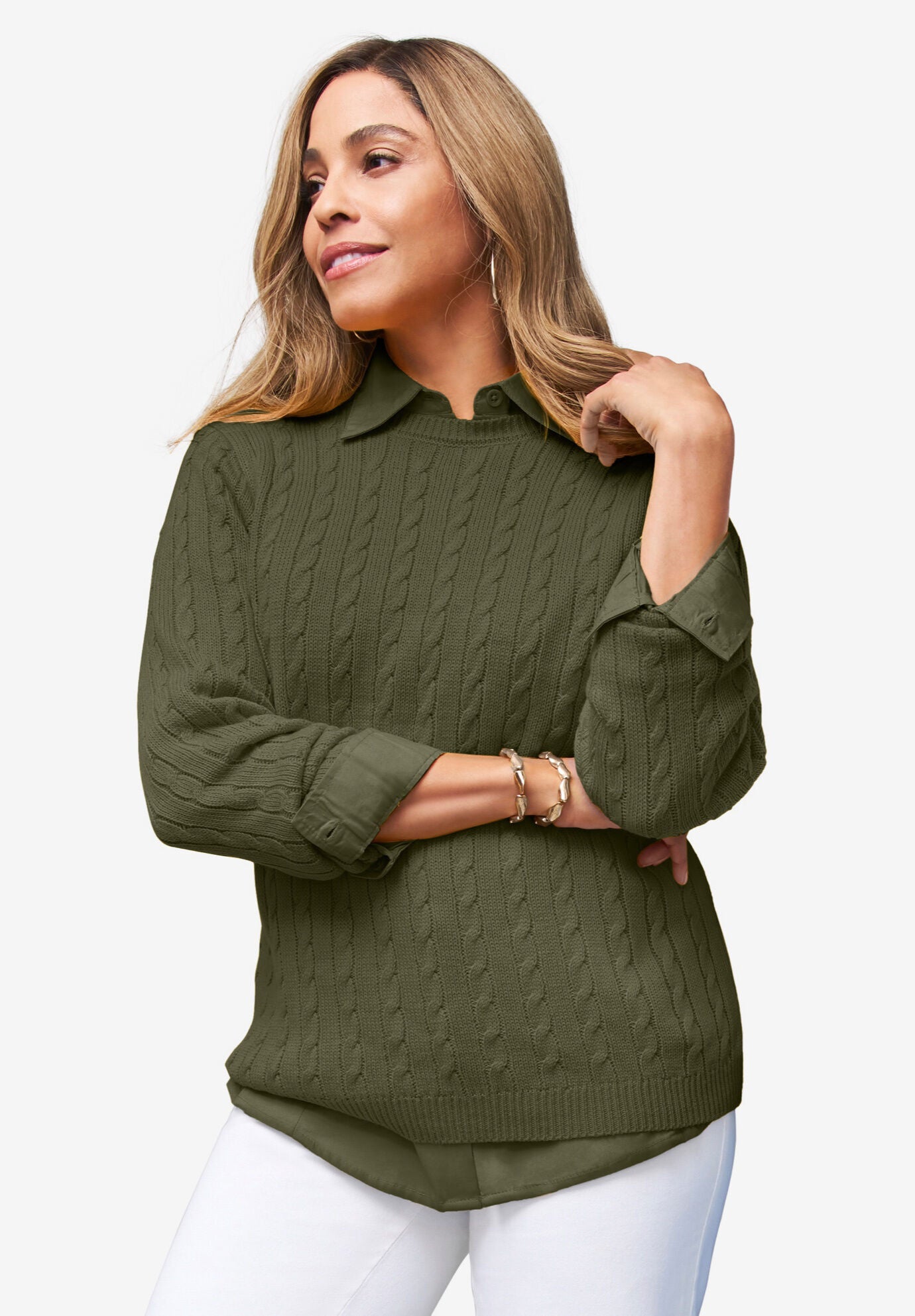 Rib Trim Cardigan Shrug for Plus Size Dresses White Woman Within