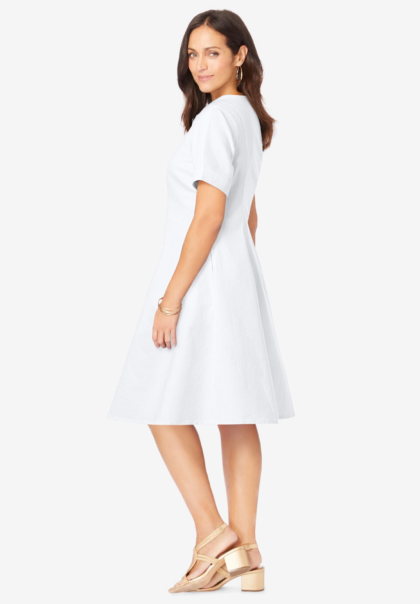 Button Front Denim Dress, WHITE, alternate image number 2