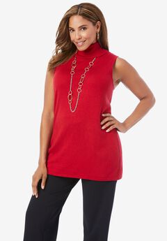 Cotton Cashmere Sleeveless Turtleneck Shell