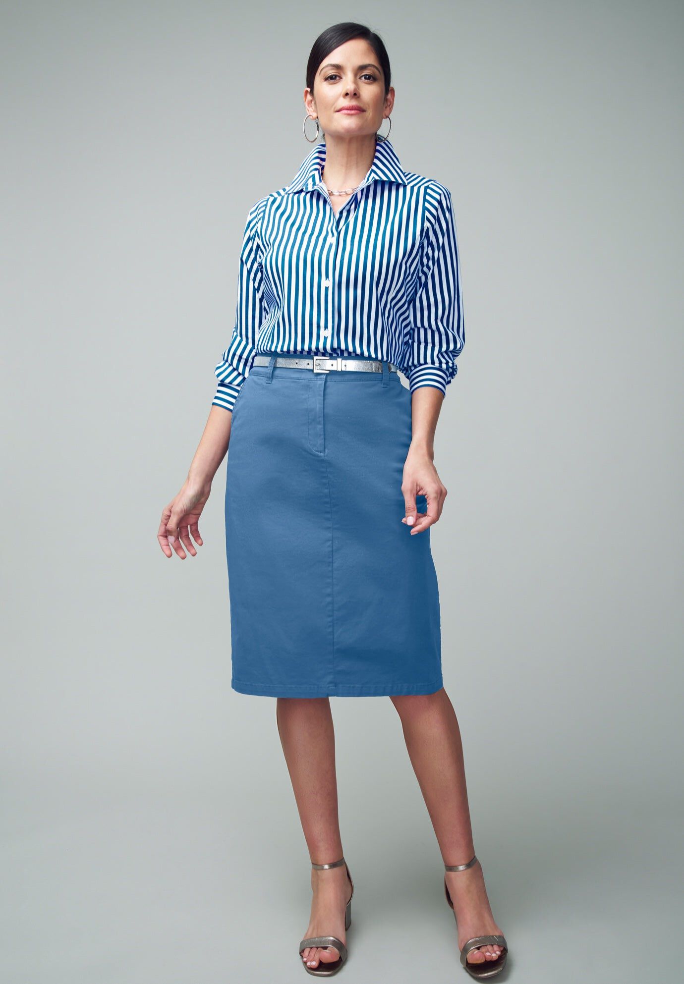 Stretch Cotton Chino Skirt, DUSTY INDIGO, hi-res image number 0