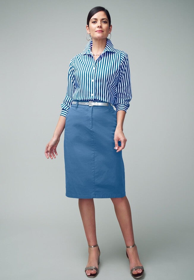 Stretch Cotton Chino Skirt, DUSTY INDIGO, hi-res image number 0