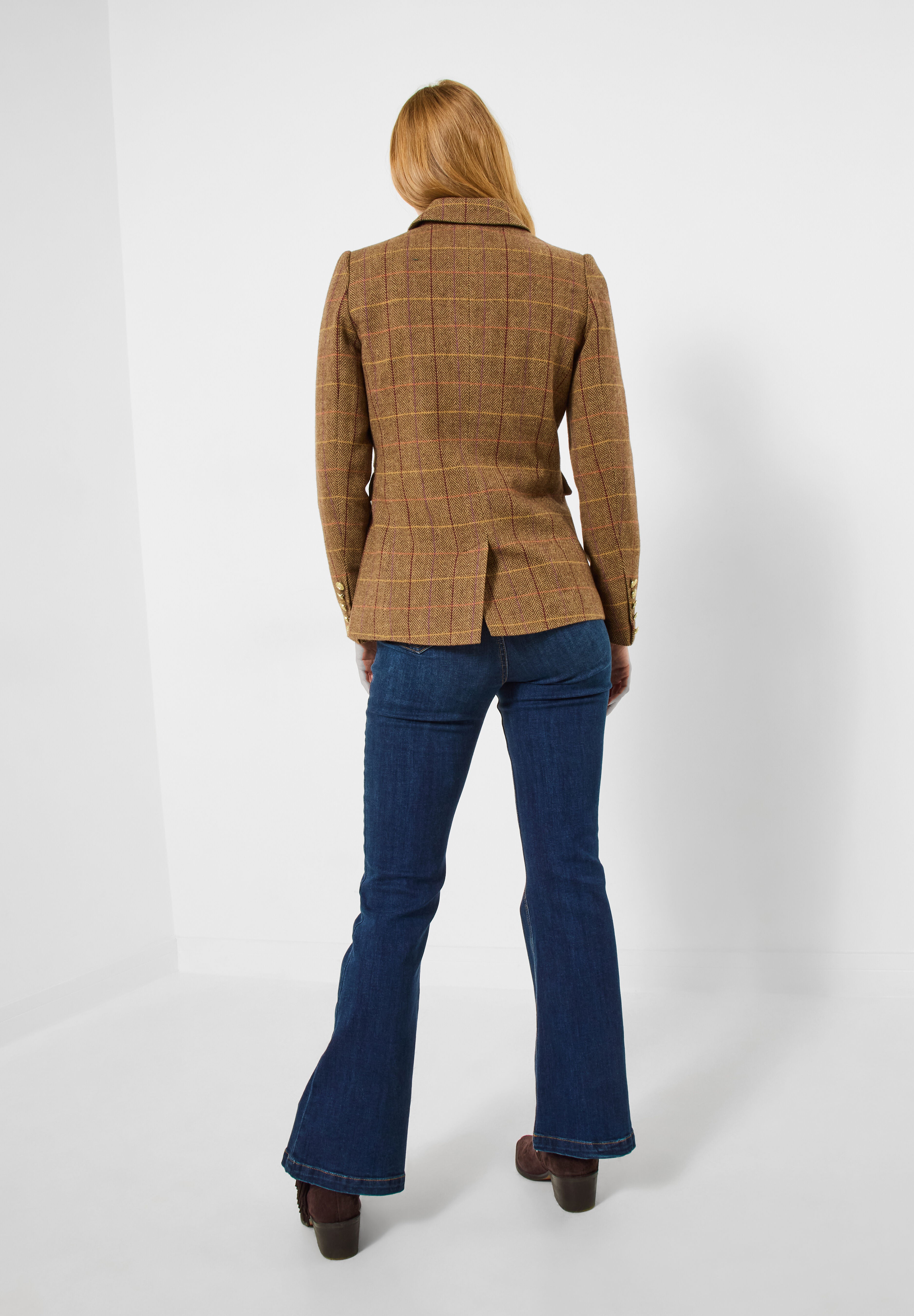 Double Breasted Plaid Blazer, COGNAC PLAID, alternate image number 5