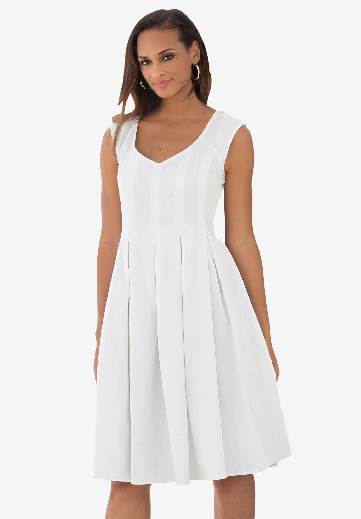 Woman within denim dress outlet
