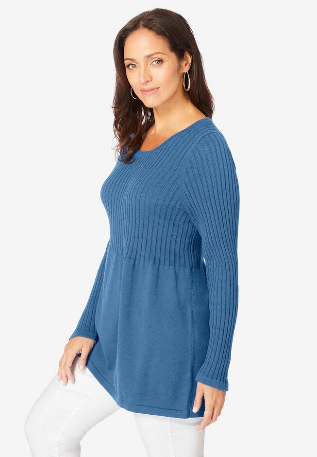 Ribbed Baby Doll Tunic Sweater, DUSTY INDIGO, alternate image number 3