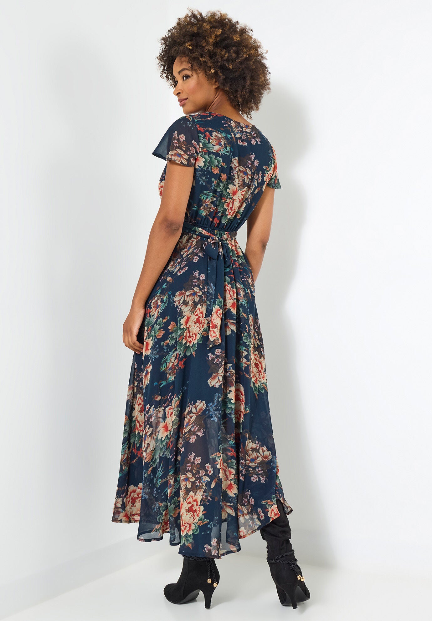 Flutter Sleeve Flyaway Maxi Dress, PRETTY PETALS, on-hover image number 1