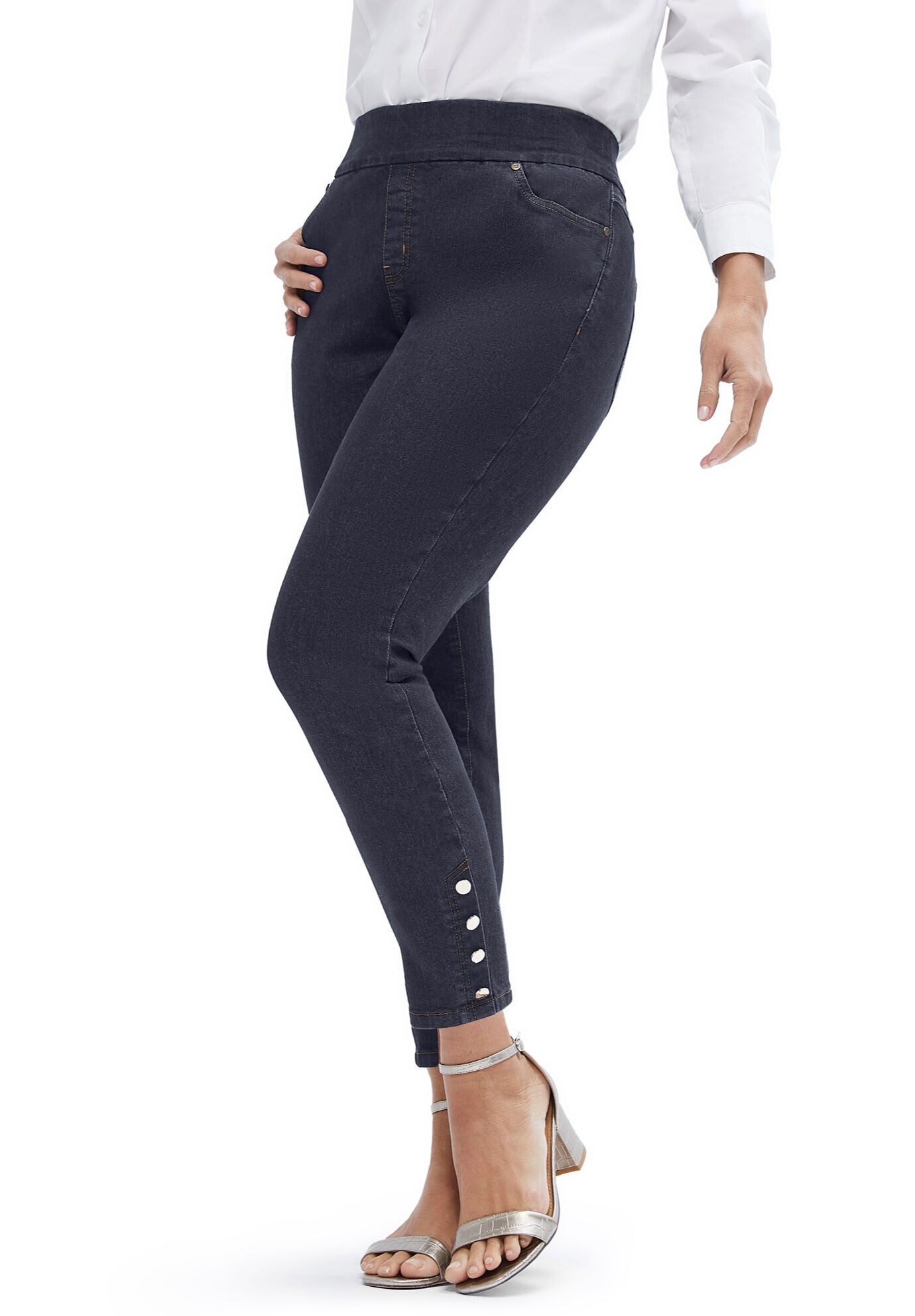 Comfort Waist Stretch Denim Side Button Ankle Jean, , alternate image number 5