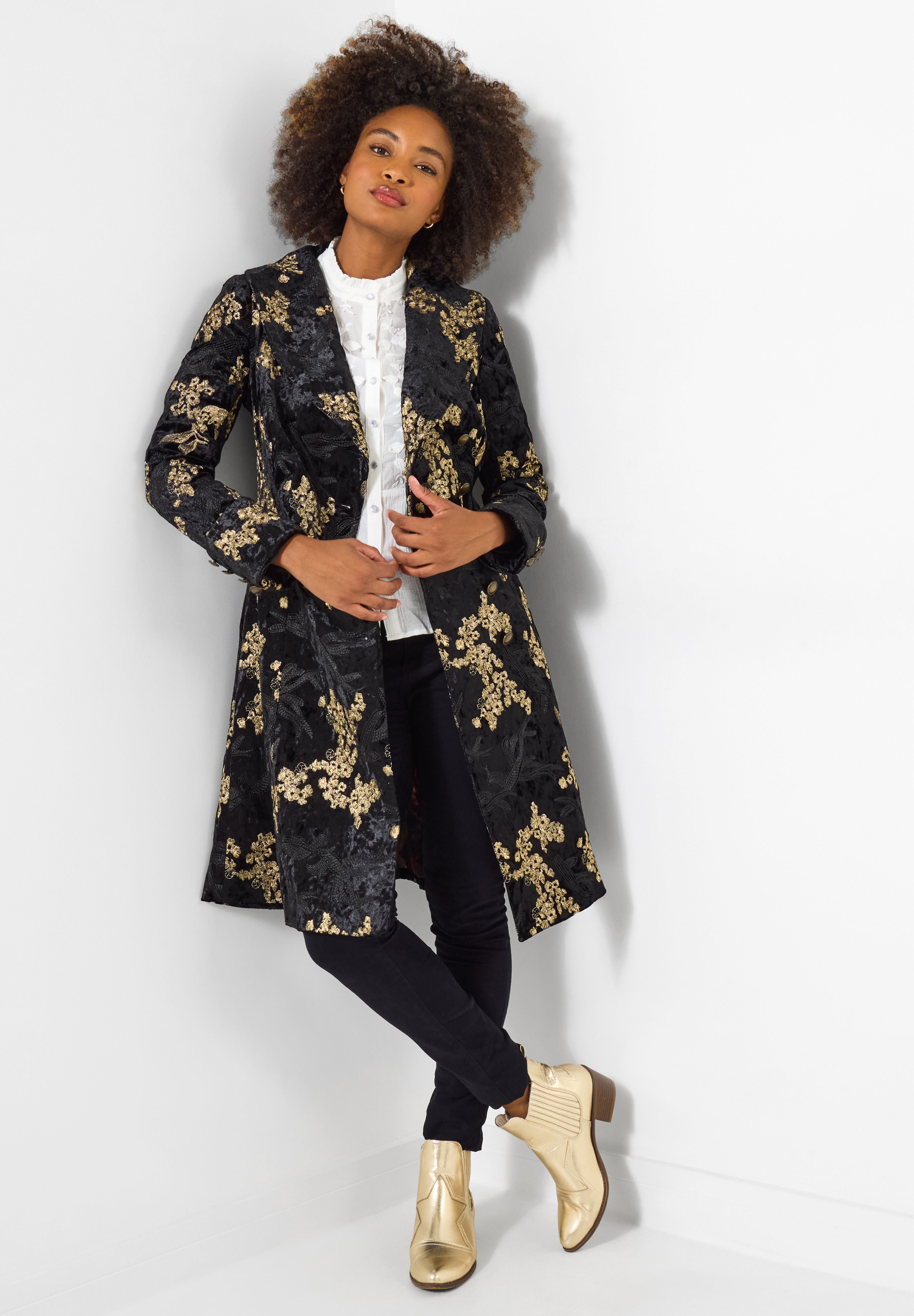Gold Brocade Coat, GOLDEN FLOWERS, on-hover image number 1