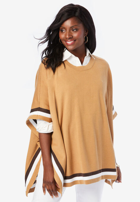 Colorblock Poncho, SOFT CAMEL COMBO, hi-res image number null