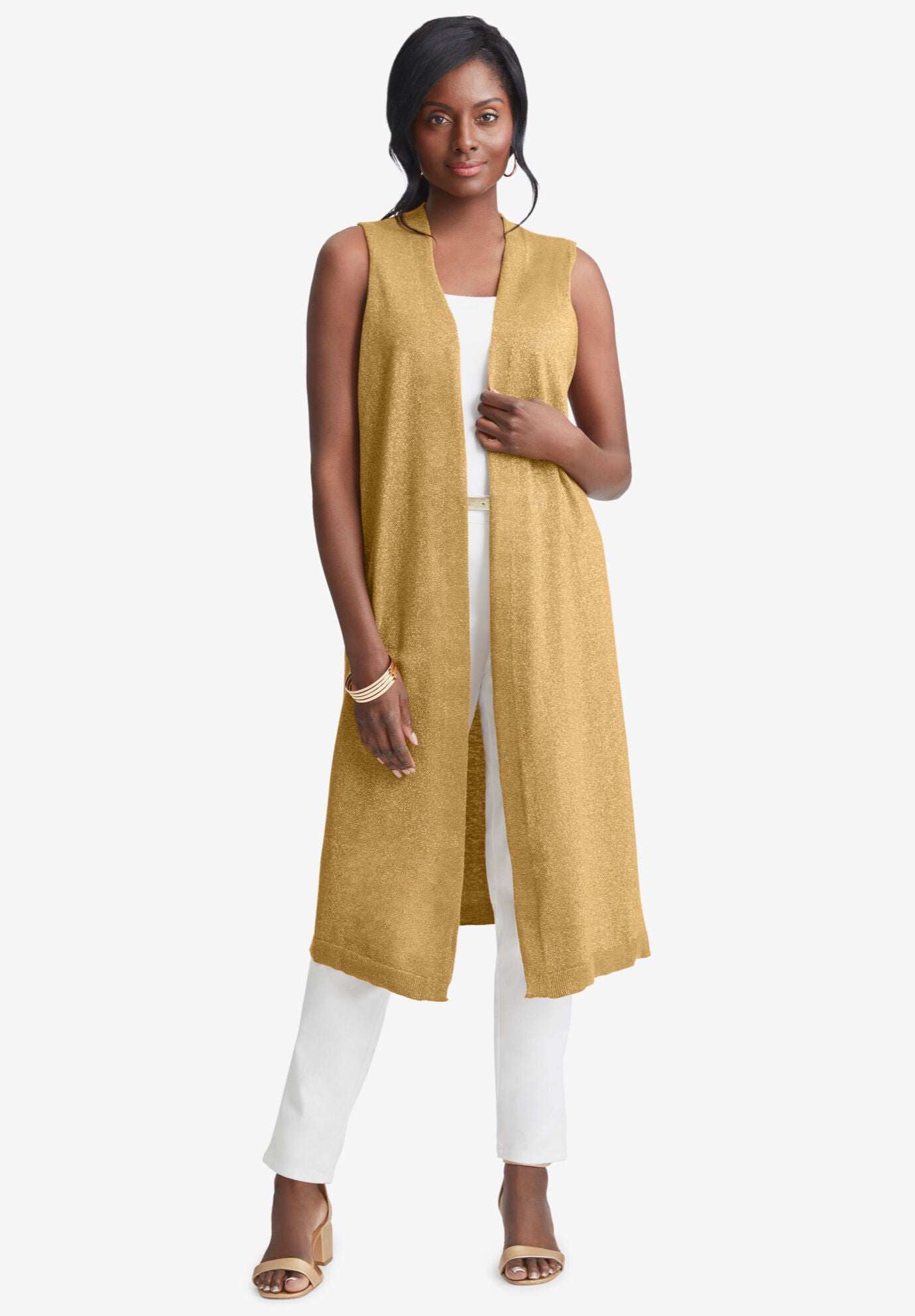 Sleeveless Metallic Duster, BRONZE, hi-res image number 0