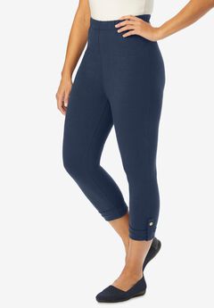Stretch Cotton Cuff-Button Capri Legging