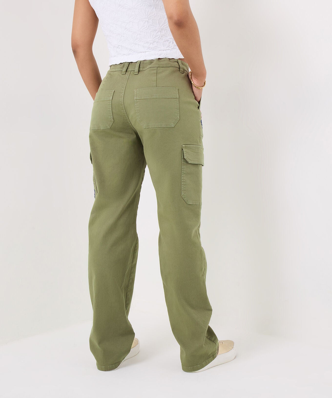 Embroidered Cargo Pants, OLIVE FLORAL EMBROIDERY, alternate image number 2