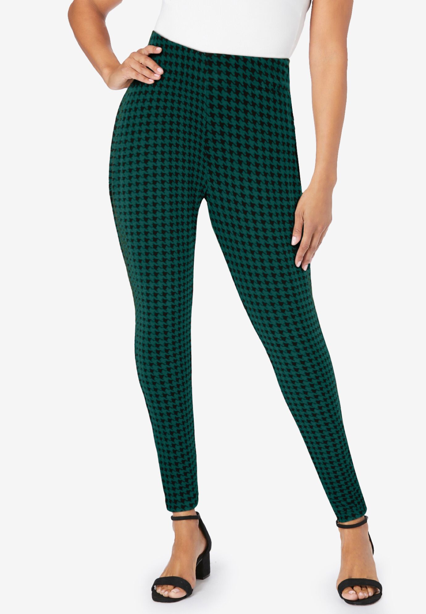Ponte Knit Leggings, EMERALD GREEN HOUNDSTOOTH, hi-res image number 0