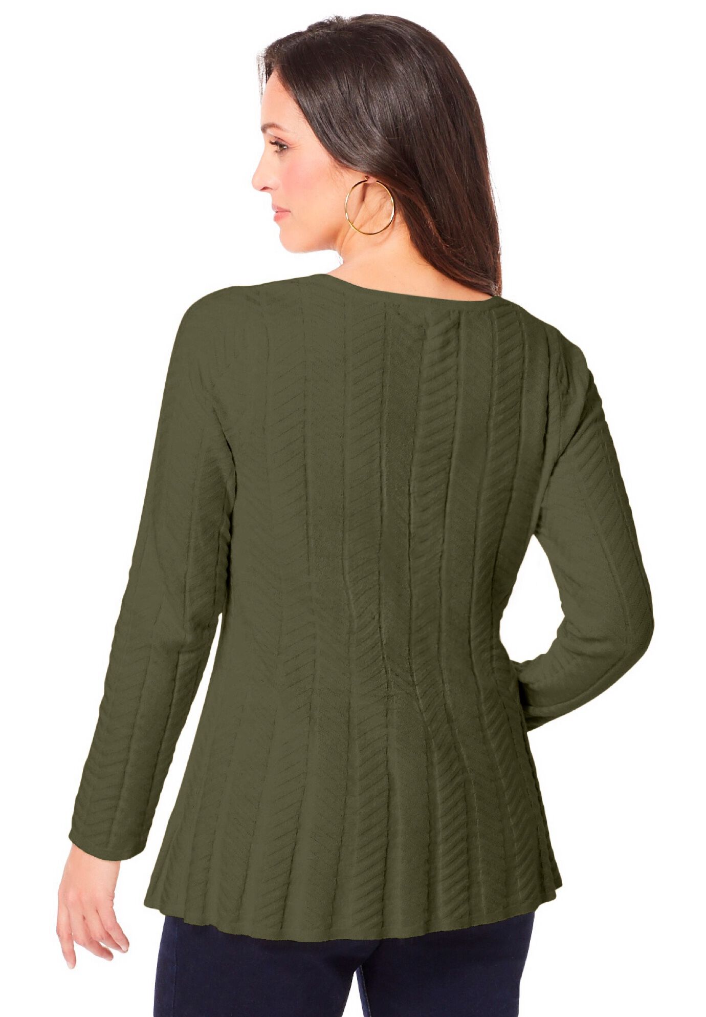 Chevron Fit & Flare Sweater, DARK OLIVE GREEN, on-hover image number 1