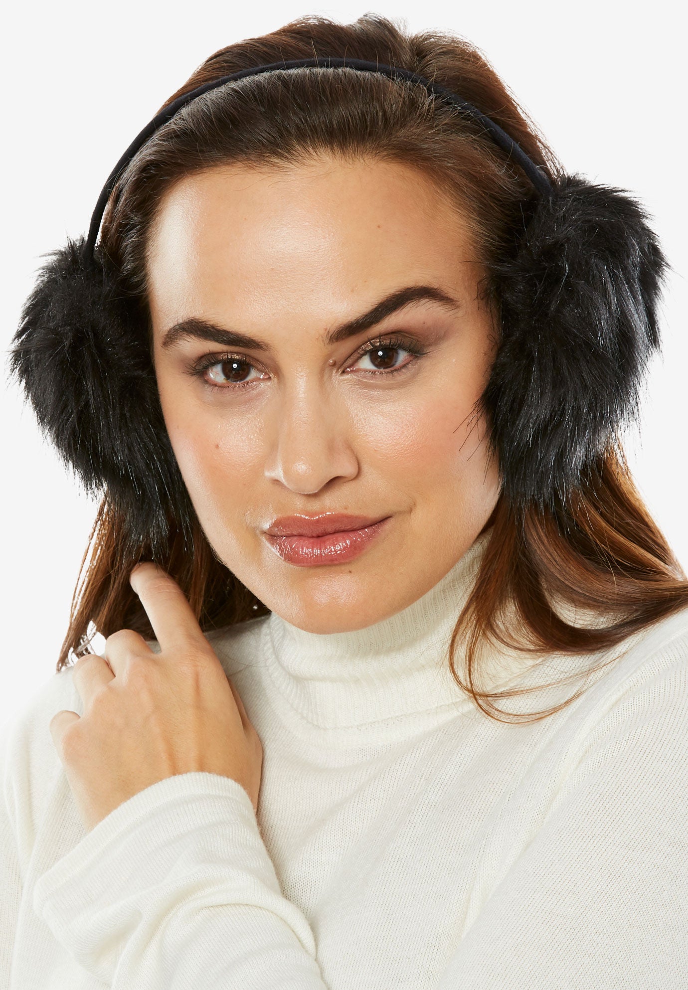 Faux Fur & Velvet Earmuffs, BLACK, hi-res image number 0