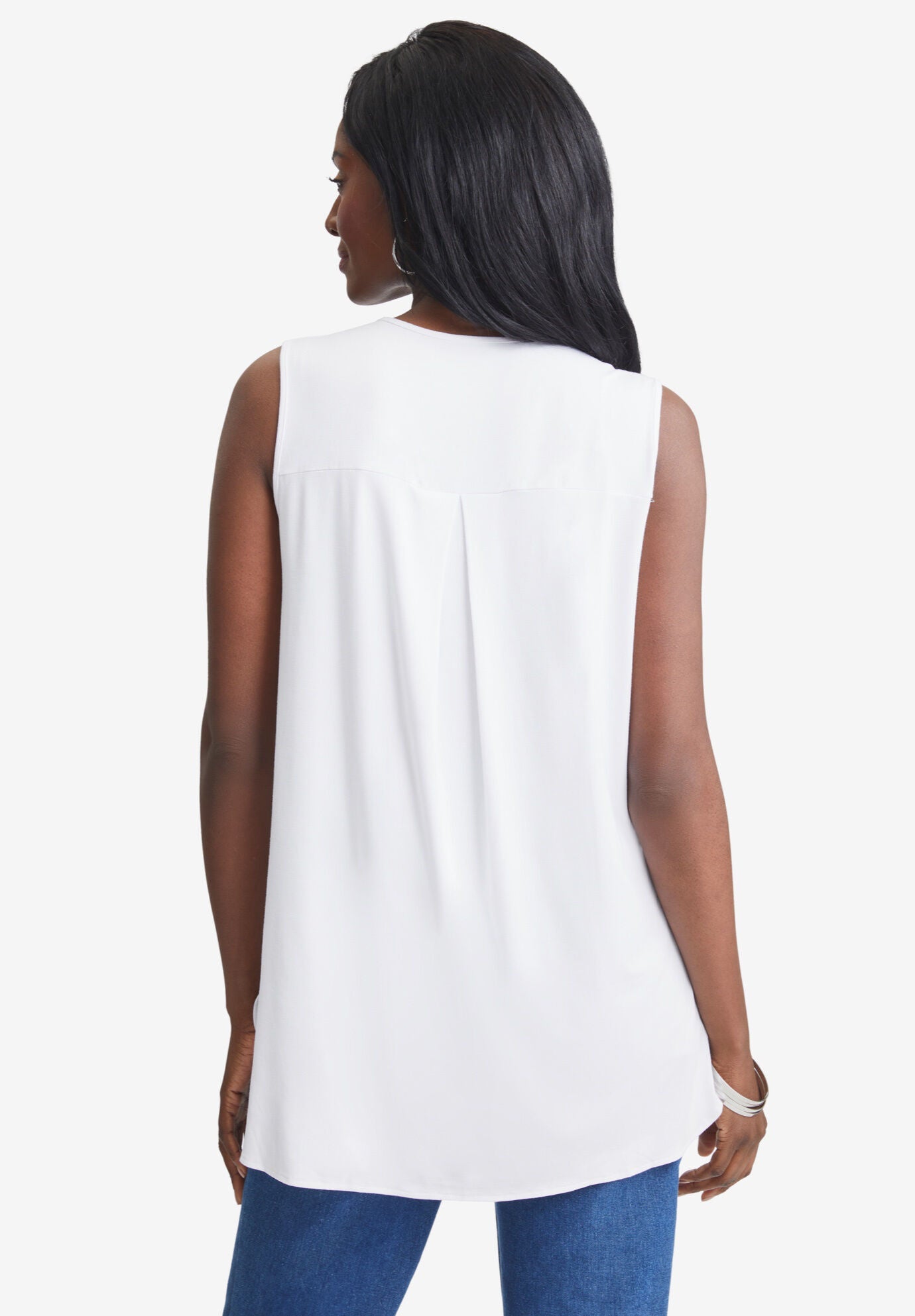 Stretch Knit Hi-Low Zip Tunic, WHITE, alternate image number 2