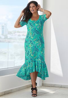 Stretch Knit Flounce Hem Maxi Dress