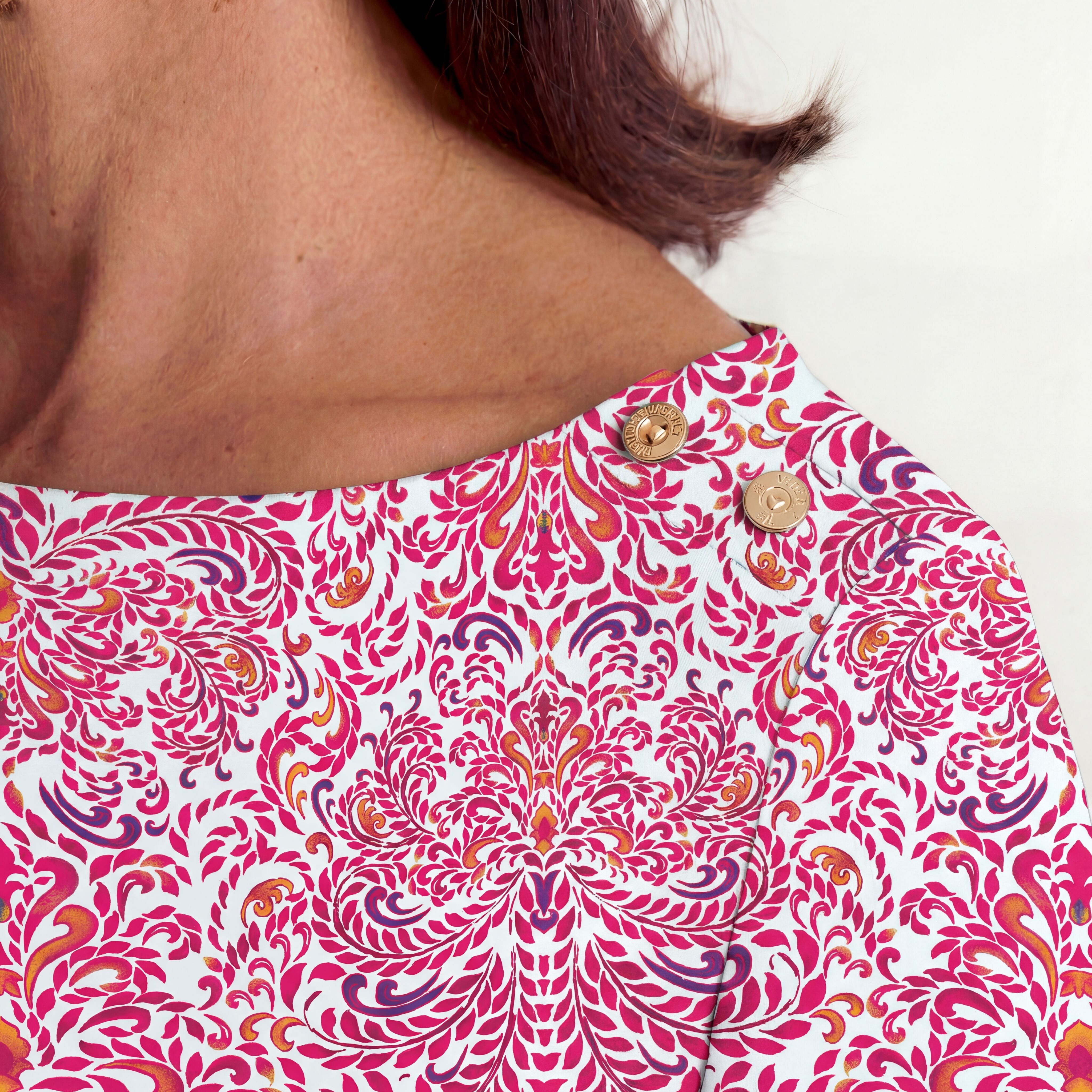 Stretch Cotton Boatneck Tunic, PINK BURST PAINTED SCROLL, alternate image number 3