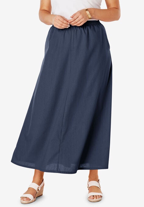 Linen Maxi Skirt, NAVY, hi-res image number null
