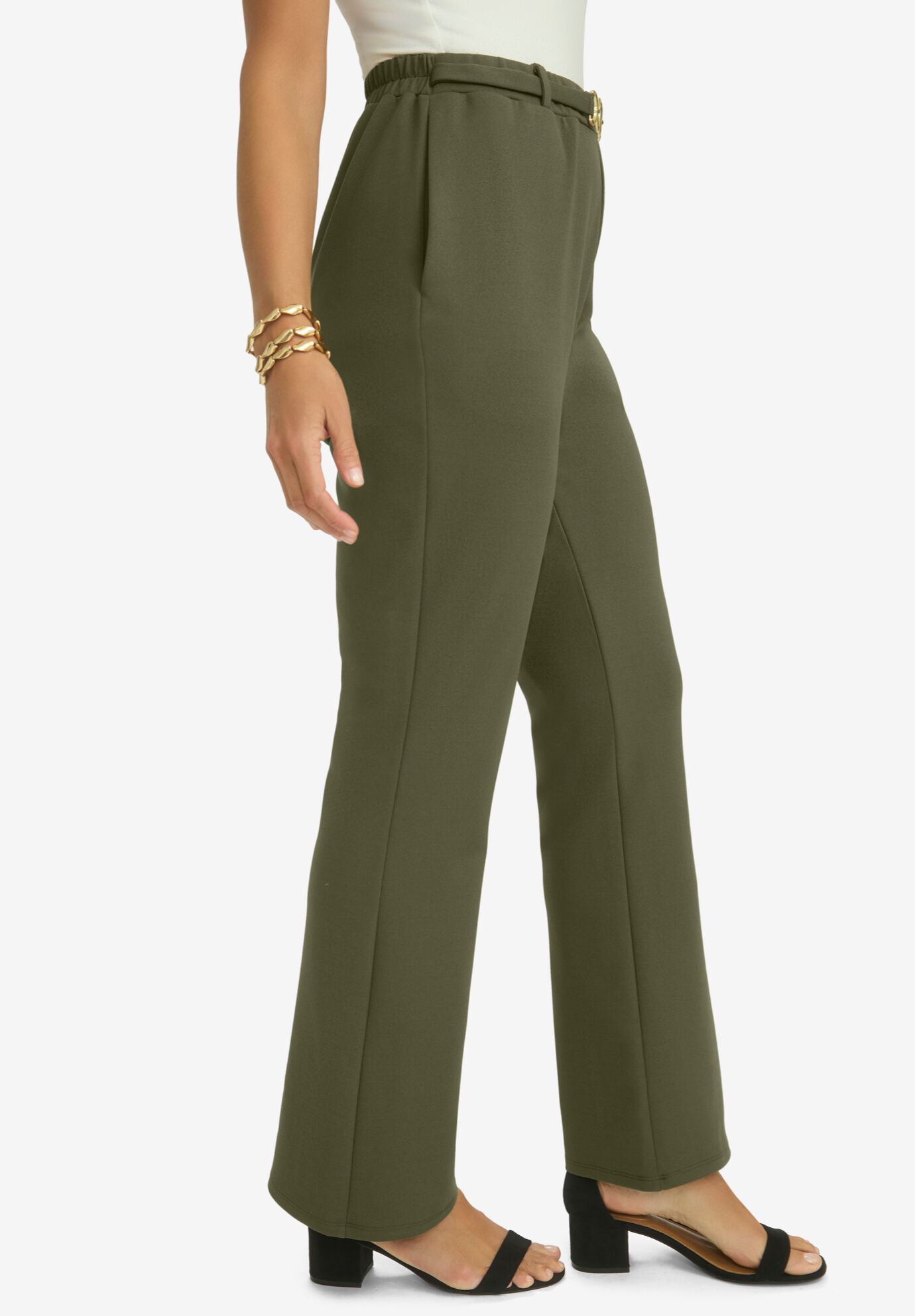 Knit Crepe Bootcut Pant, DARK OLIVE GREEN, alternate image number 2