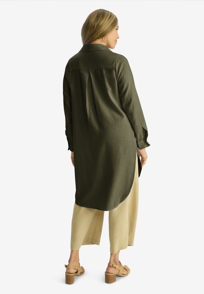 Linen Mega Tunic, DARK OLIVE GREEN, on-hover image number 1