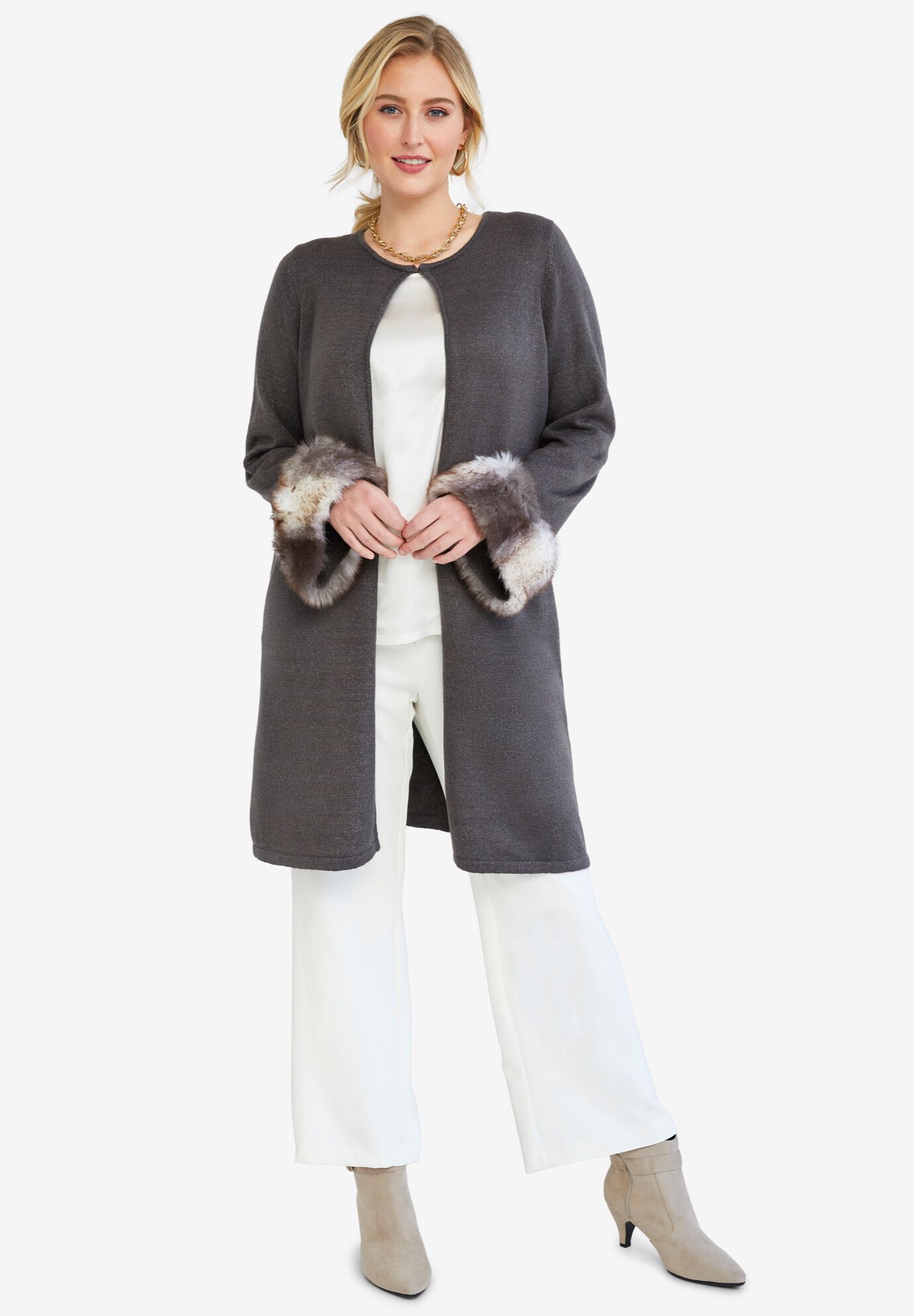 faux fur cuff cardigan