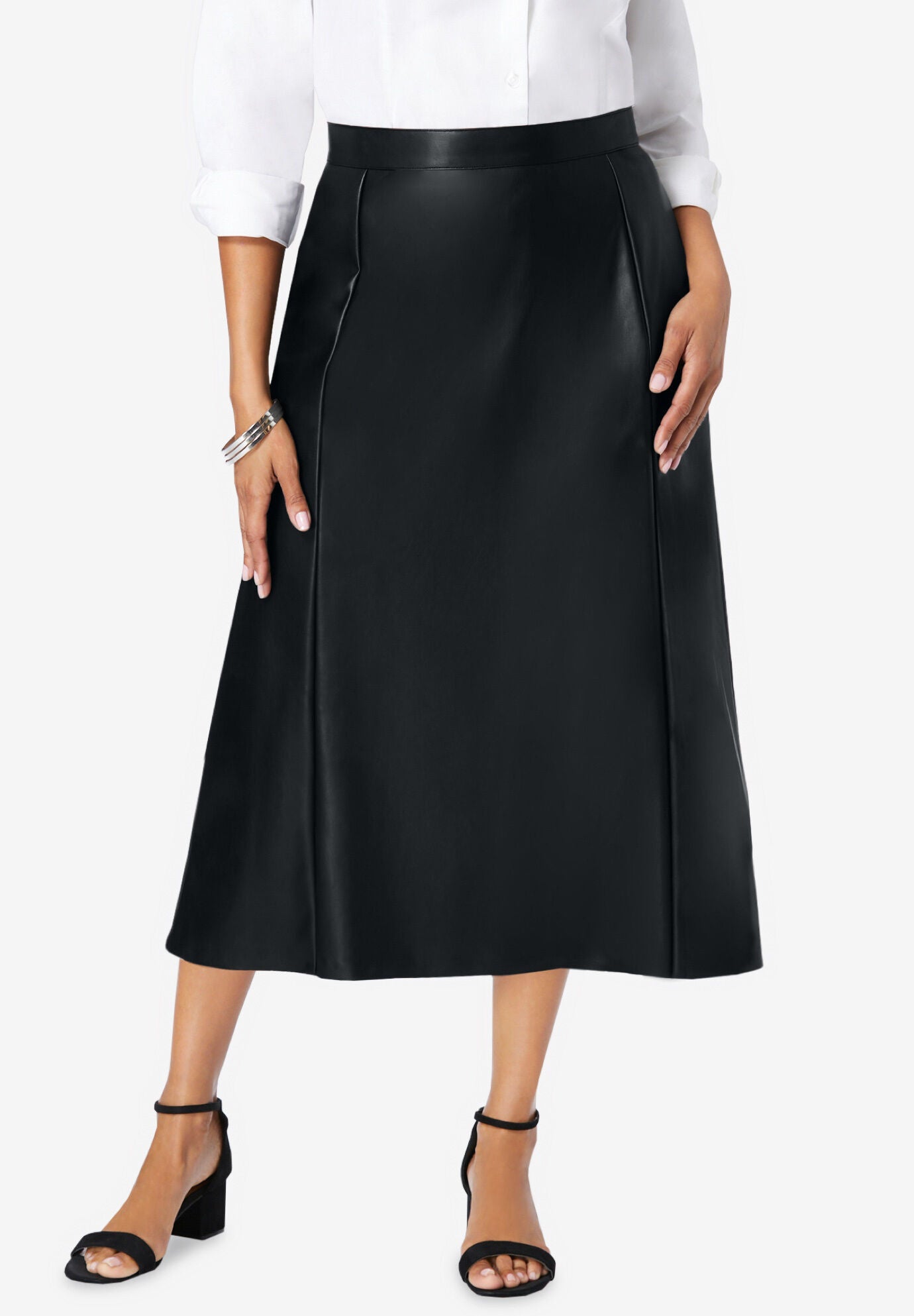 Faux Leather ALine Midi Skirt, Black Woman Within(02)