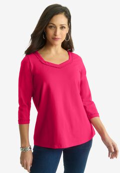 Dot Trim Sweetheart Neck Tee