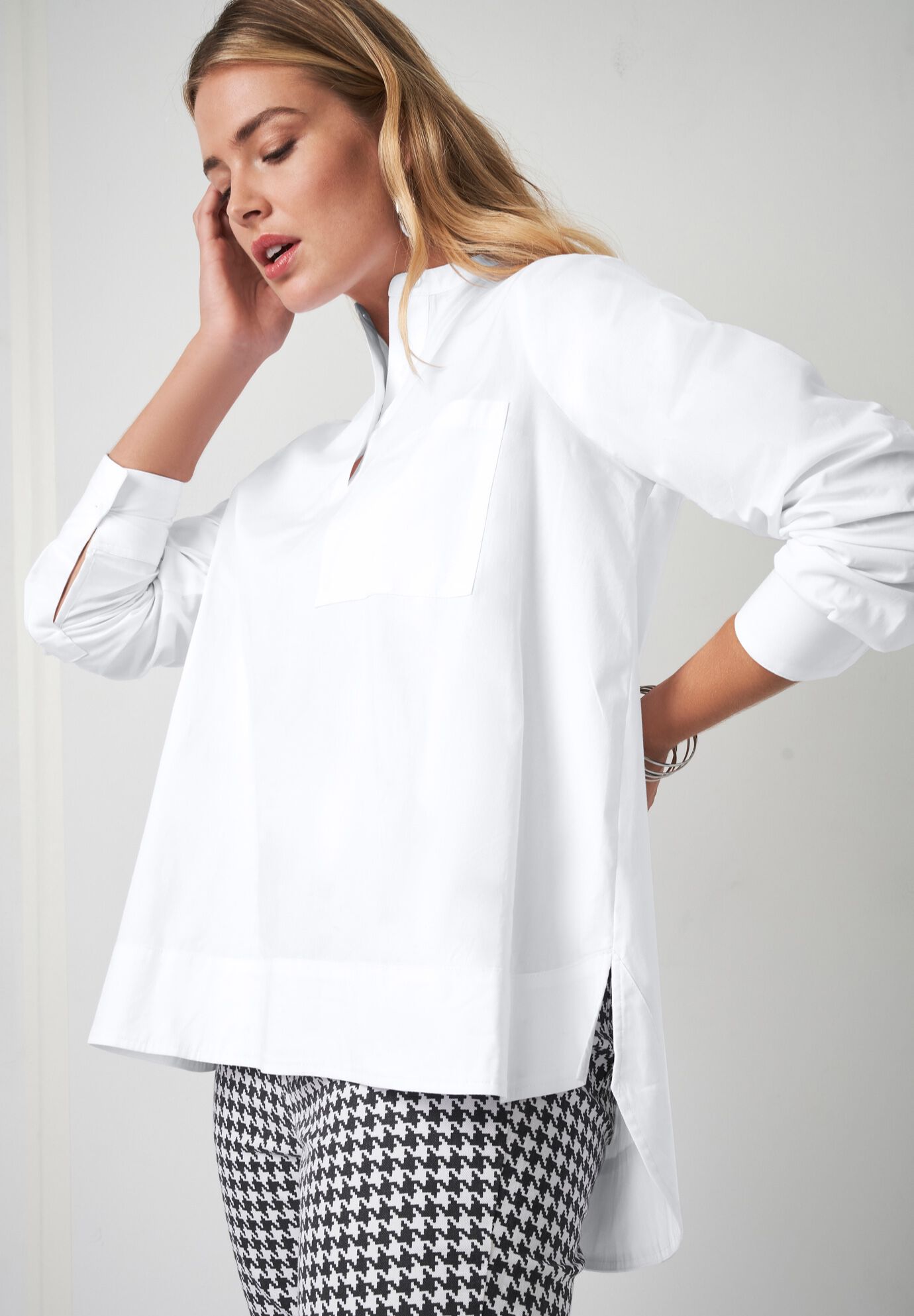 Poplin Hi-Low Henley Tunic, , alternate image number 4