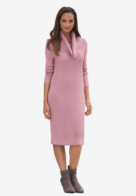 Textured Cowlneck Sweater Dress, DUSTY PINK, hi-res image number null