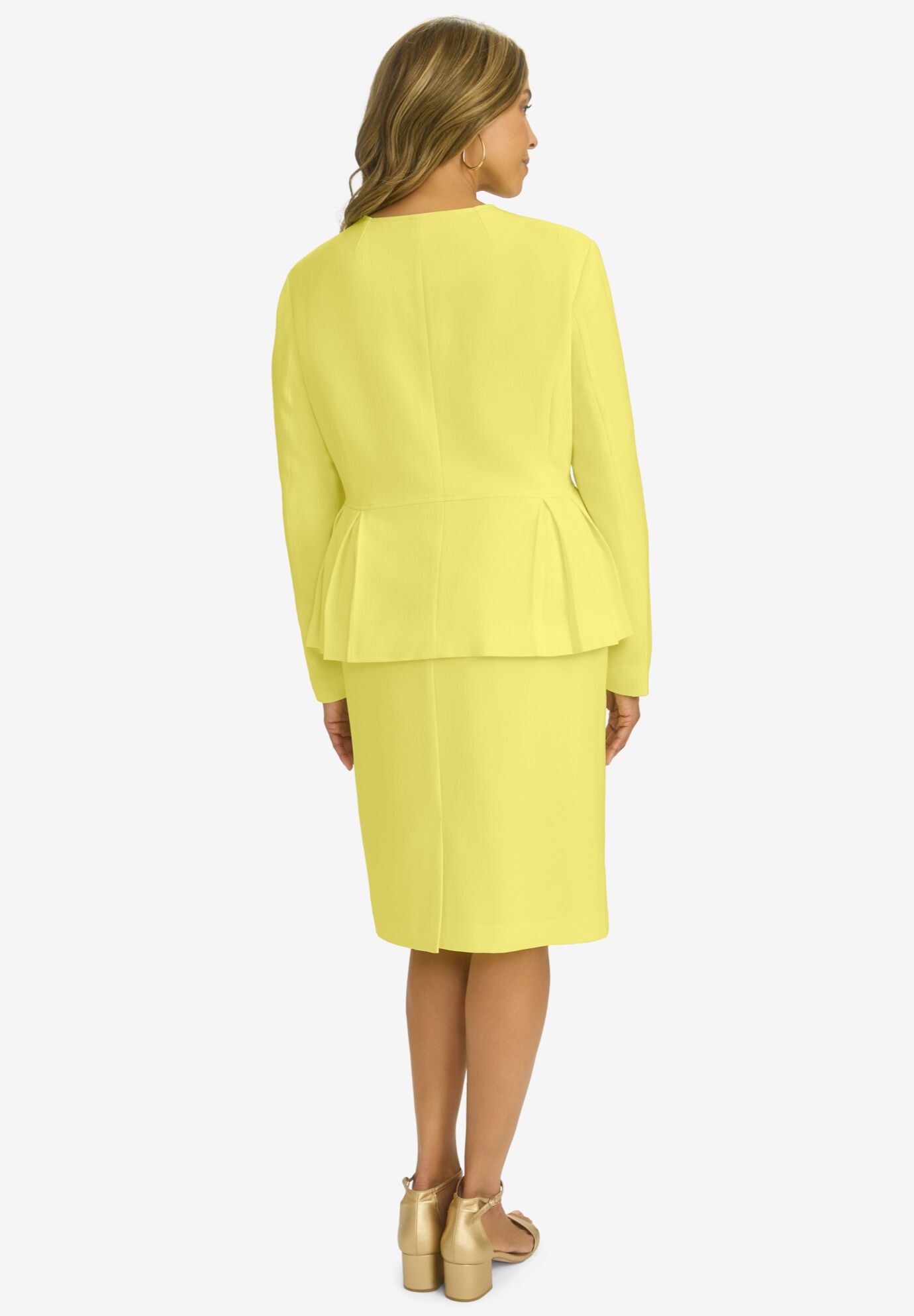 Collarless Peplum Skirt Suit, BRIGHT LEMON, on-hover image number 1
