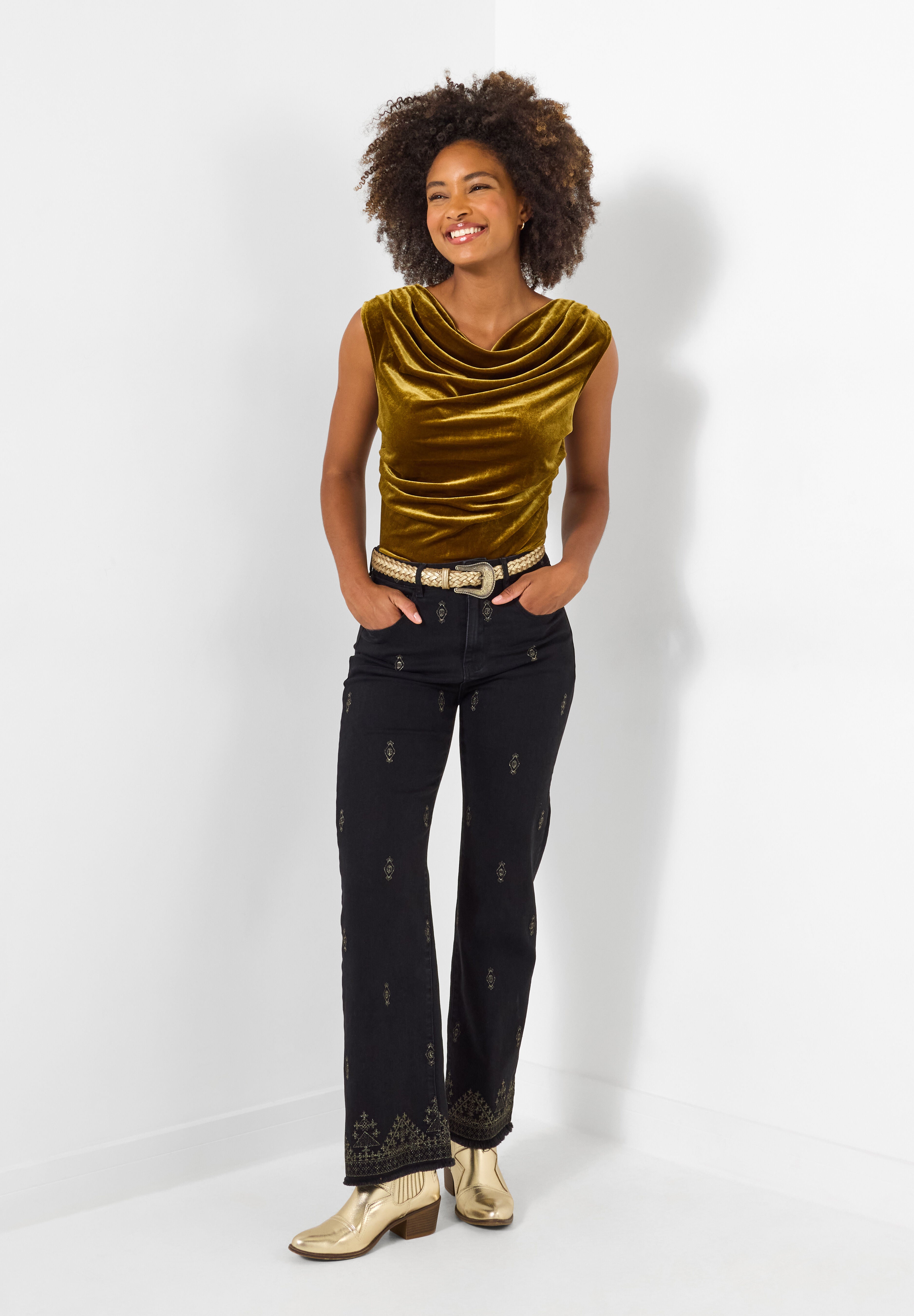 Velvet Cowlneck Top, CHARTREUSE, on-hover image number 1