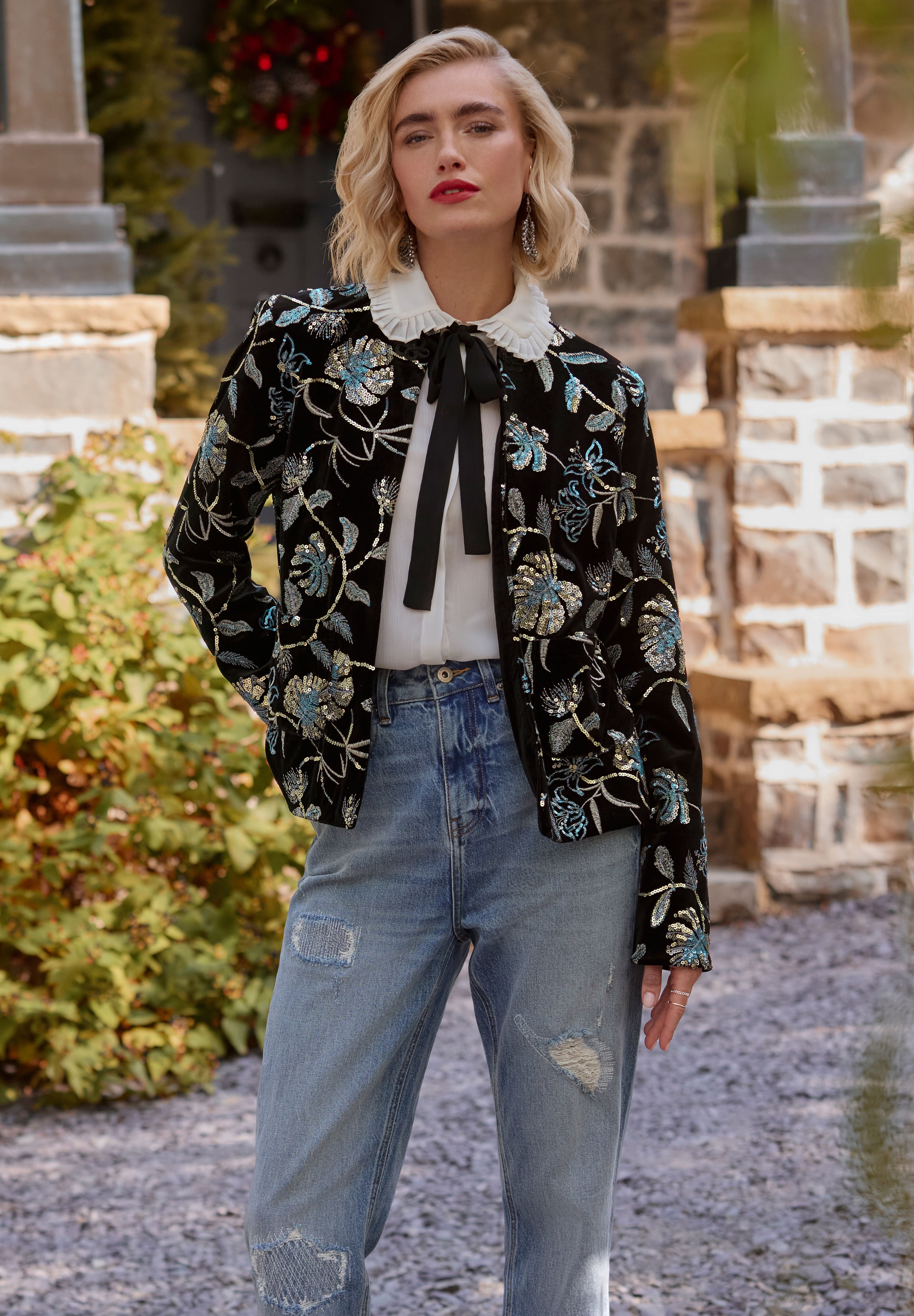 Sequin Lady Jacket, GOLD FLORAL SEQUIN, alternate image number 6