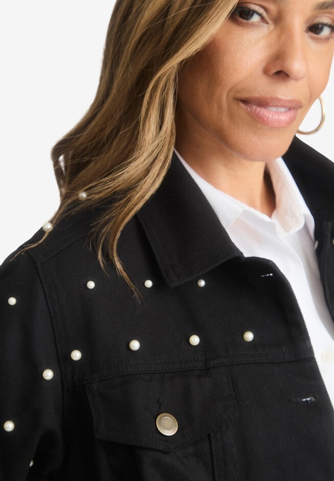 Essential Classic Cotton Denim Jacket, White | Woman Within
