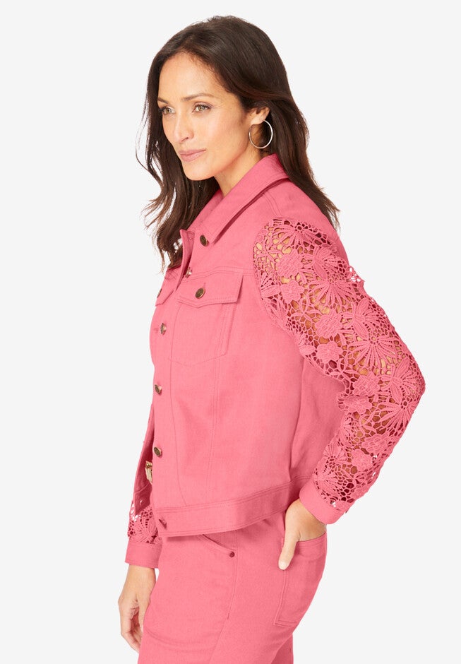 Lace Sleeve Denim Jacket, , alternate image number 3