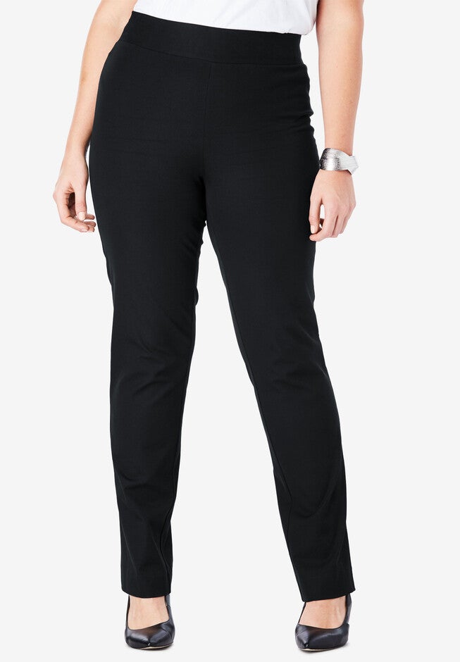 Tummy Control Twill Straight-Leg Pant, BLACK, hi-res image number null
