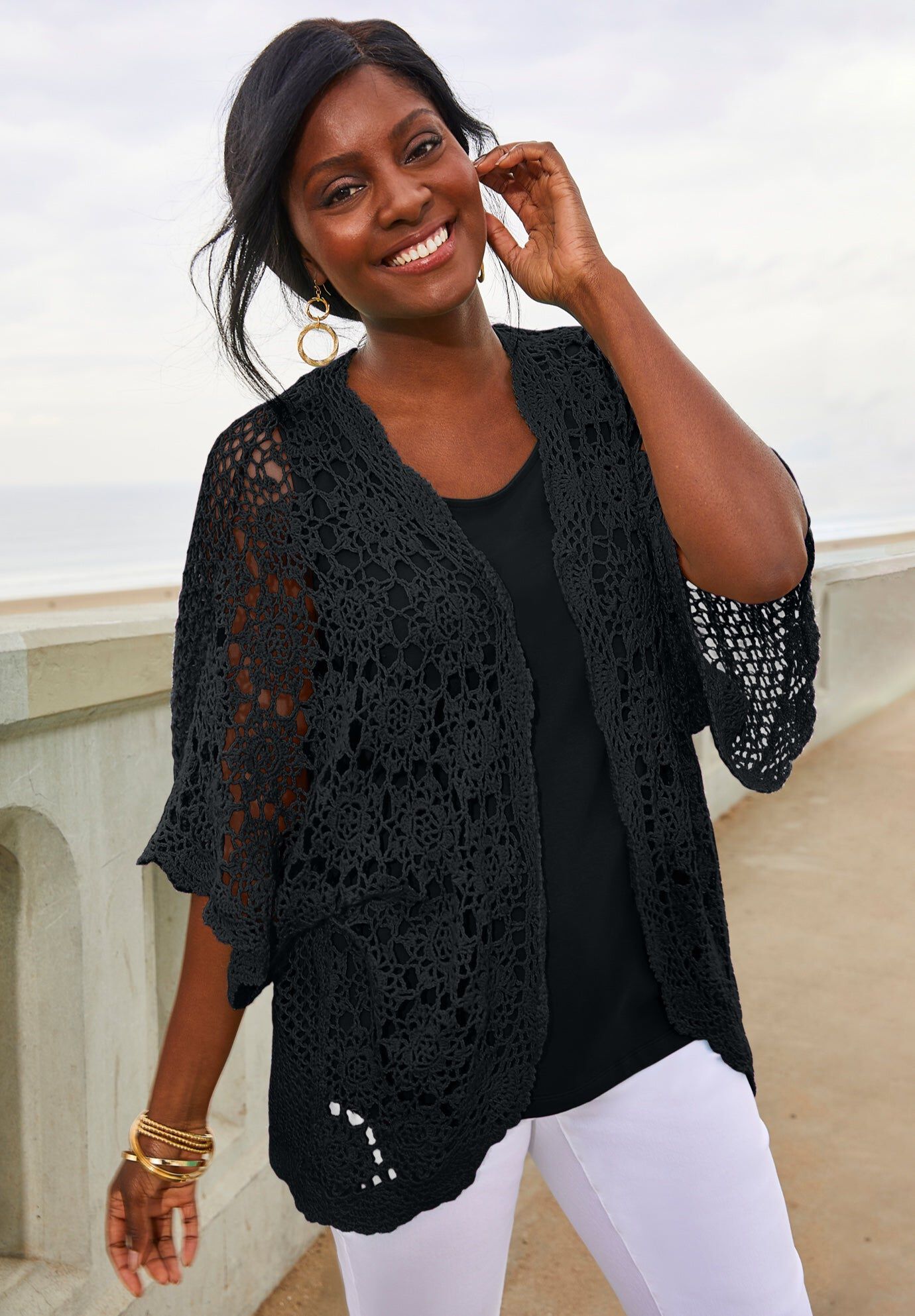 Crochet Cardigan, BLACK, hi-res image number 0