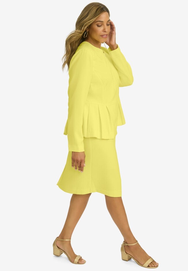 Collarless Peplum Skirt Suit, BRIGHT LEMON, alternate image number 2