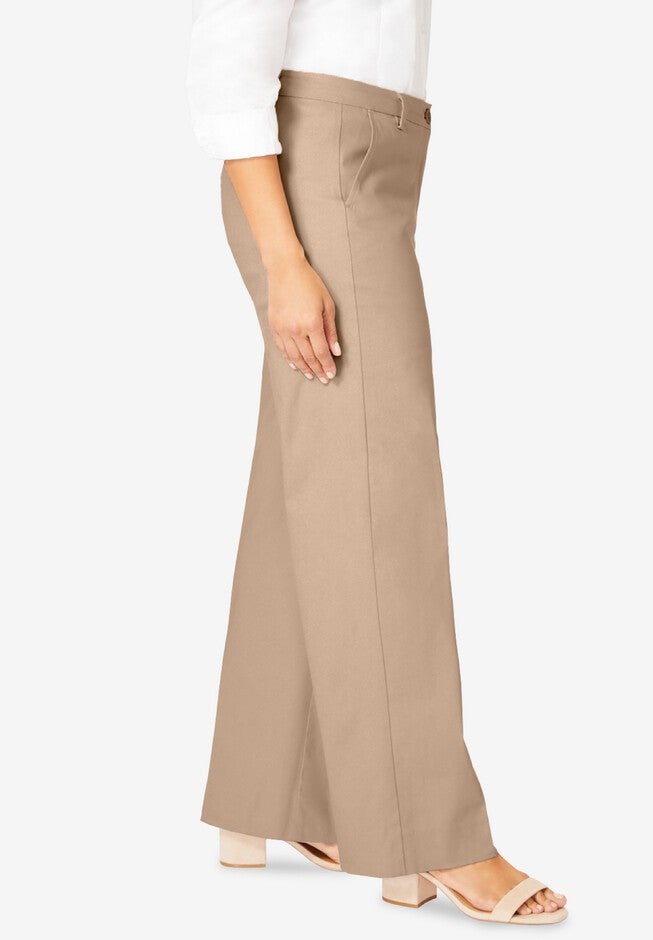 Stretch Cotton Chino Wide-Leg Trouser, NEW KHAKI, alternate image number 2