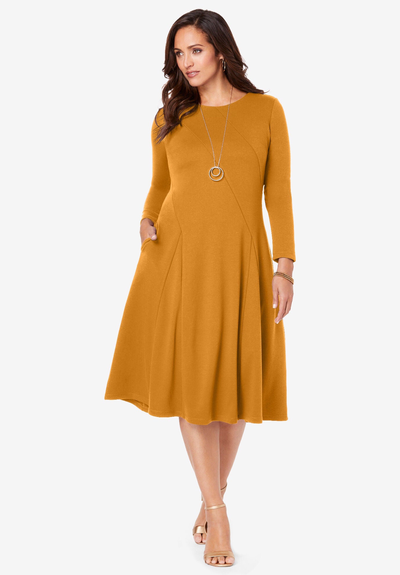 Long Sleeve Ponte Dress Woman Within