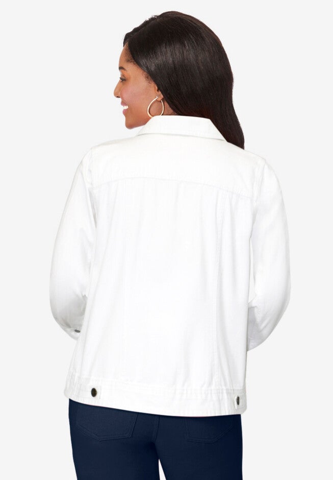 Essential Classic Cotton Denim Jacket, White | Woman Within