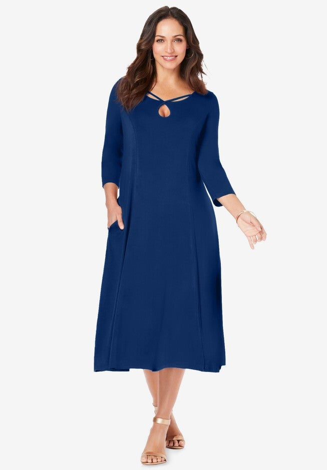 Twisted Keyhole A-line Dress, EVENING BLUE, hi-res image number null