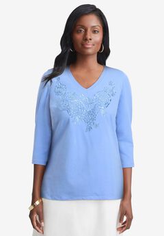 Stretch Cotton Embroidered Tee
