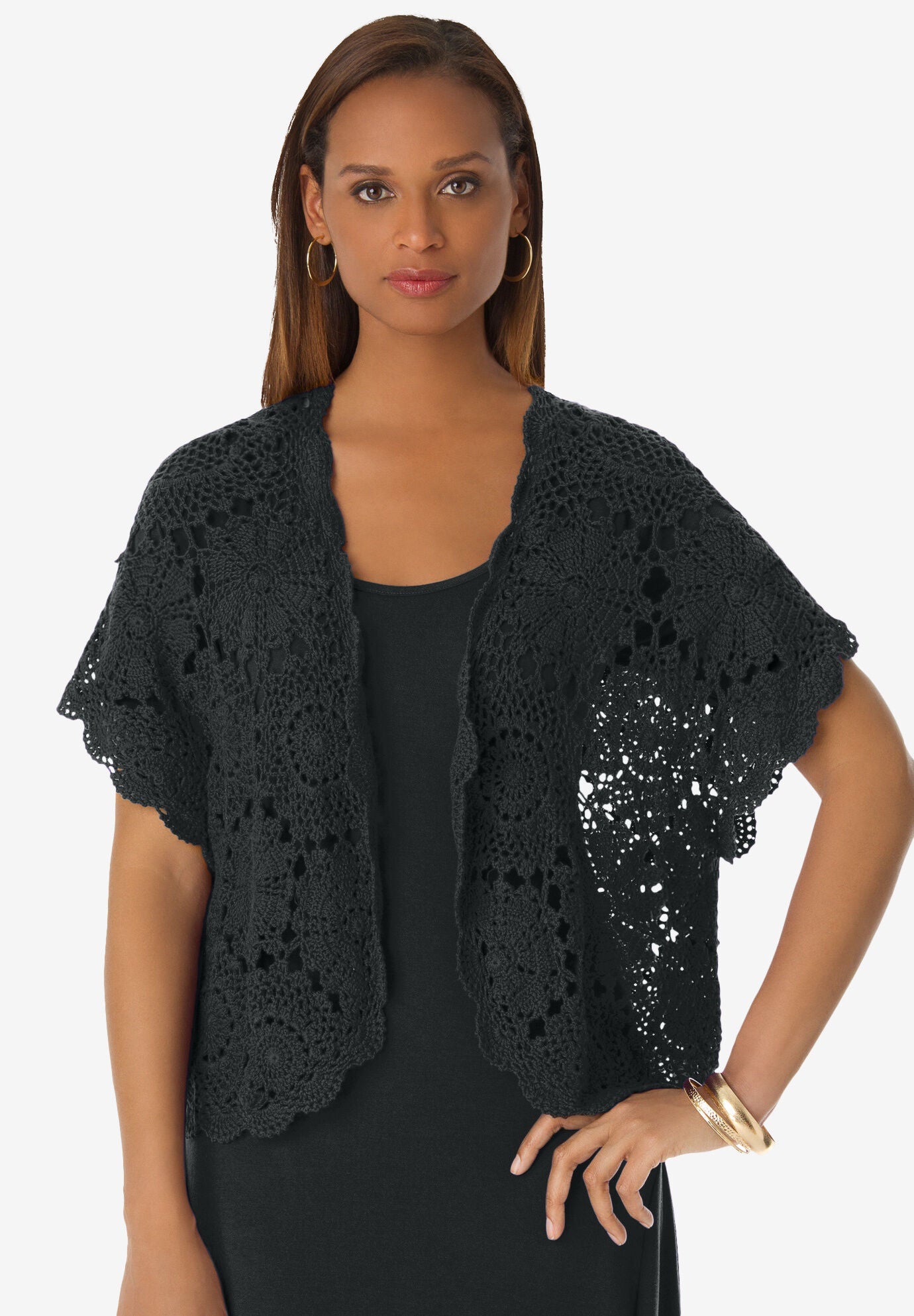 black crochet shrug