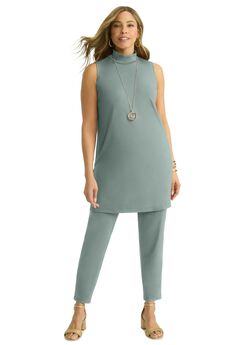 2-Piece Stretch Knit Mockneck Mega Tunic Set