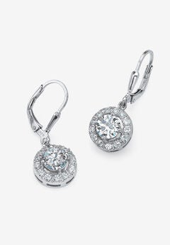 Sterling Silver Halo Drop Earrings Cubic Zirconia (2 1/3 cttw TDW)
