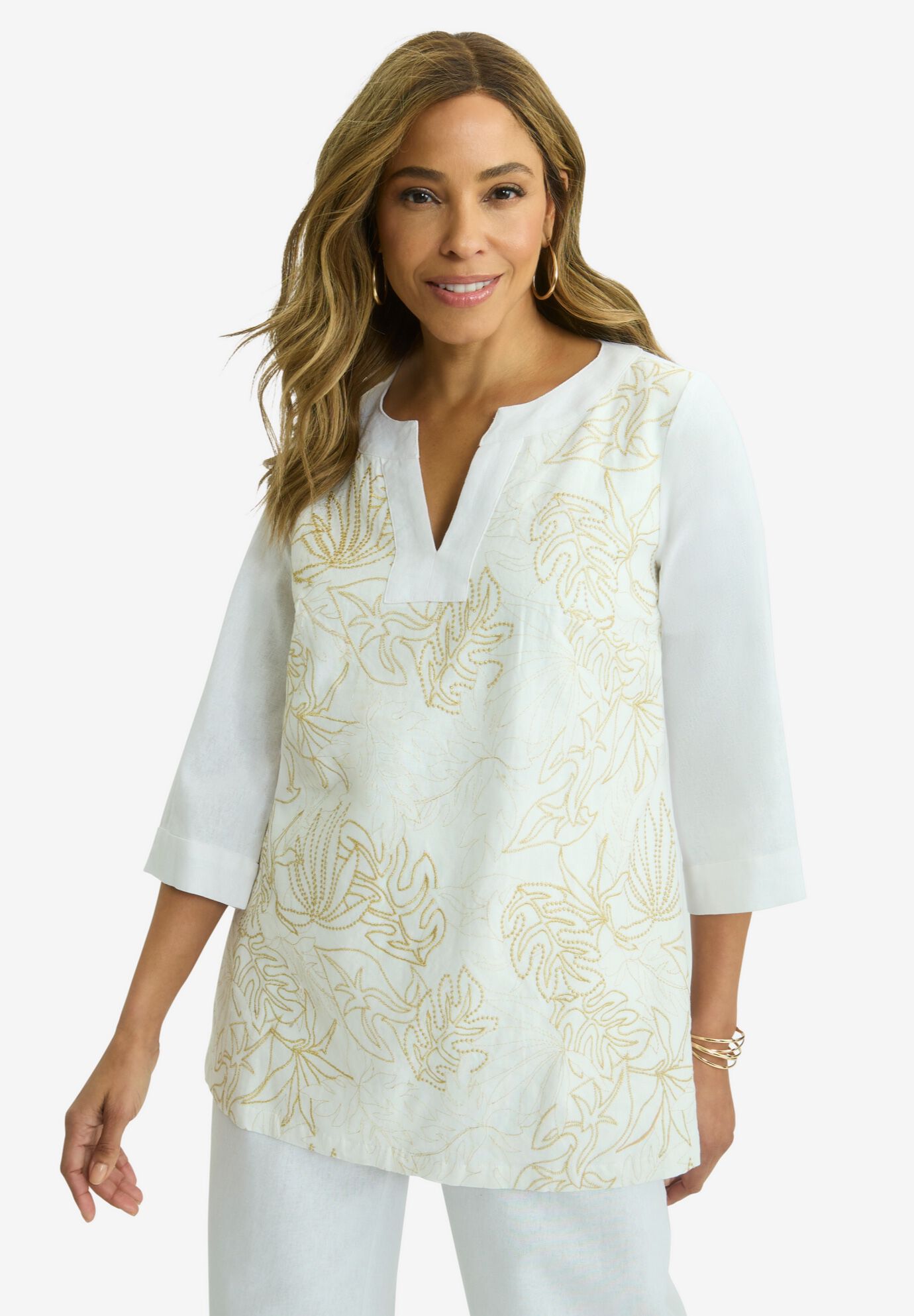 V neck lined 3/4 sleeve tunic main image 1